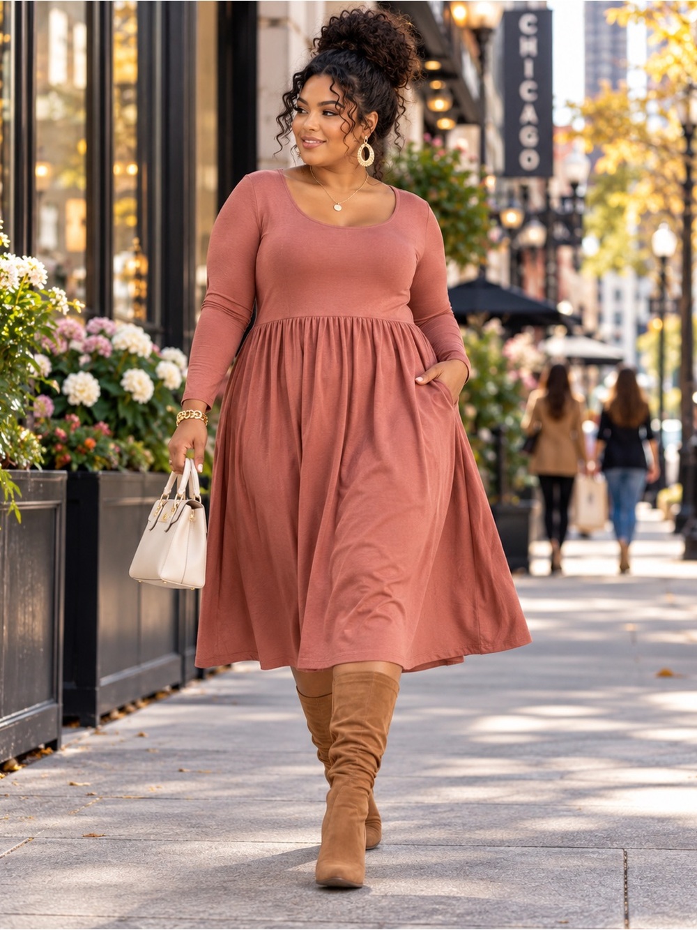 NWT Mauve Knit Long Sleeve Midi Dress Size 1X